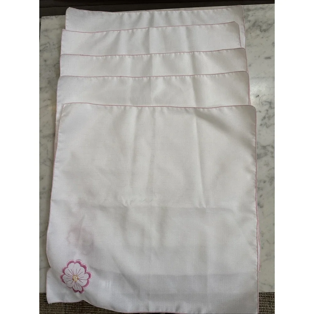 Sam Hedaya Pink Flower W Pink Trim Embroidered Napkins Set/5 17